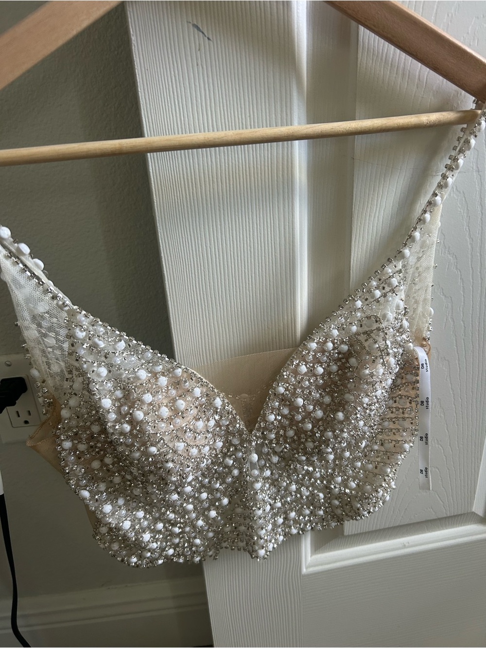 David’s Bridal Silver and Cream Top